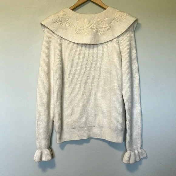 Zara Cream Embroidered Collar Sweater - Picture 6 of 6